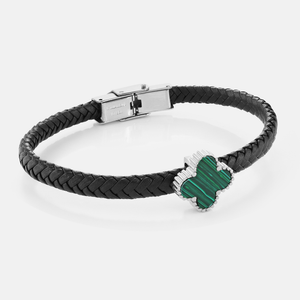 Malachite Lucky Clover Leather Bracelet