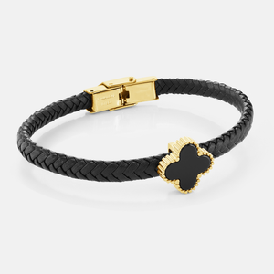 Onyx Lucky Clover Leather Bracelet